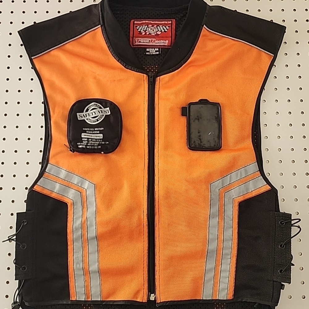 First Racing Military Spec Motorcycle Safety Vest Hi-Vis Orange Mesh L/XL